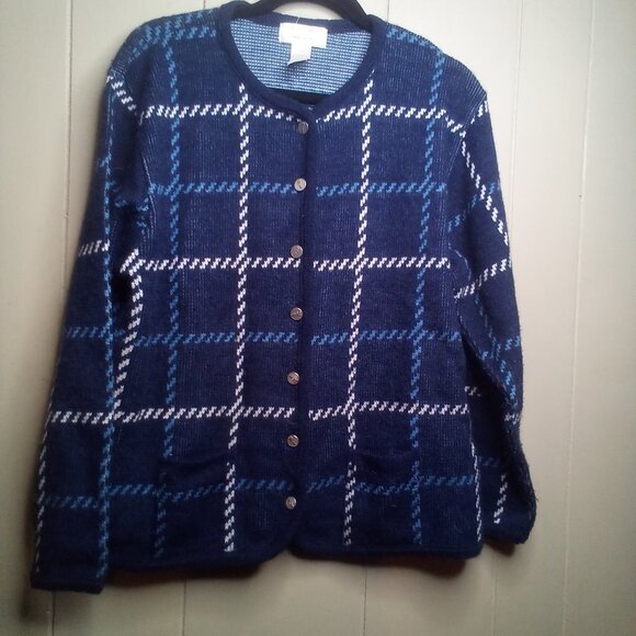 Tally Ho Sweater Cardigan L Button Up Long Sleeve Blue White - Picture 14 of 16